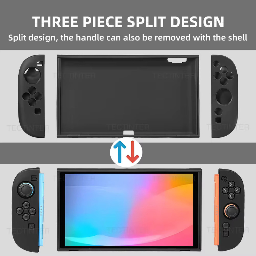 TECTINTER Silikon Schutzhülle für Nintendo Switch 2 in Schwarz, rutschfest und mit geteilter Abdeckung - Bild 6