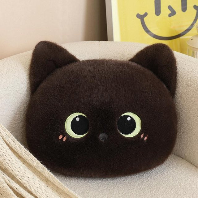 Yiran Toy Katzenkopf Plüschkissen braun, rundes weiches Kuschelkissen aus Polyester für Sofa und Schlafzimmer - Bild 1