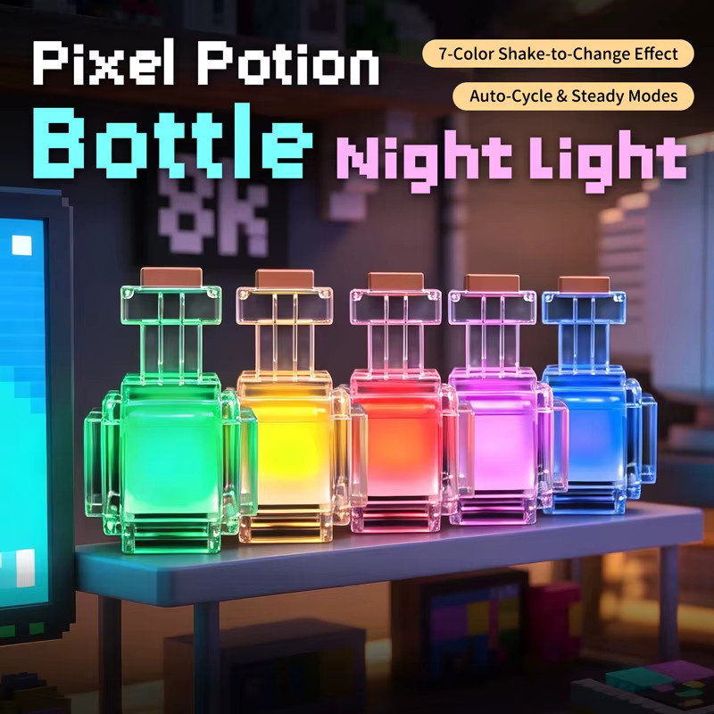 Haifeng MC Game LED-Nachtlicht in Pixel-Stil, wiederaufladbare Trankflaschen-Tischlampe mit 7 Farben, Multicolor - Bild 2