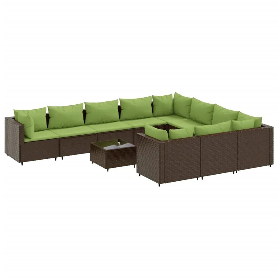 vidaXL 11-teilige Garten-Sofagarnitur in U-Form aus braunem Poly-Rattan mit Kissen und Couchtisch - Bild 2