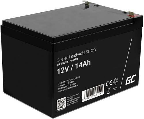 Green Cell AGM08 Bleiakku 12 V 14 Ah Blei-Vlies (AGM) in Schwarz mit Flachstecker 6.35 mm, B/H/T: 15,1 x 9,5 x 9,8 cm - Bild 1