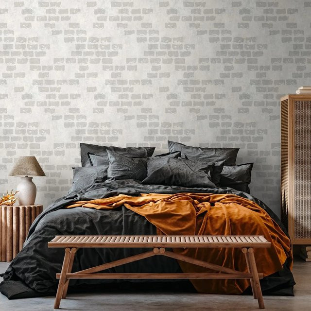 PROFHOME Fototapete Ziegelstein in Steinoptik, Grau und Beige, Matt, B: 1,59 m x H: 2,8 m - Bild 1
