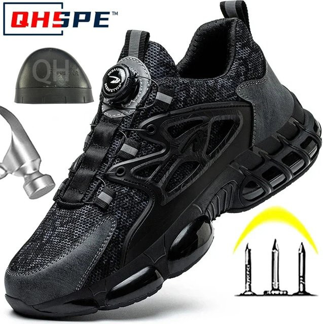 QHSPE Herren-Arbeitssneaker in Schwarz mit Stahlkappe und drehbarem Knopf, Sicherheitsschuhe nach EN ISO 20345 - Bild 1