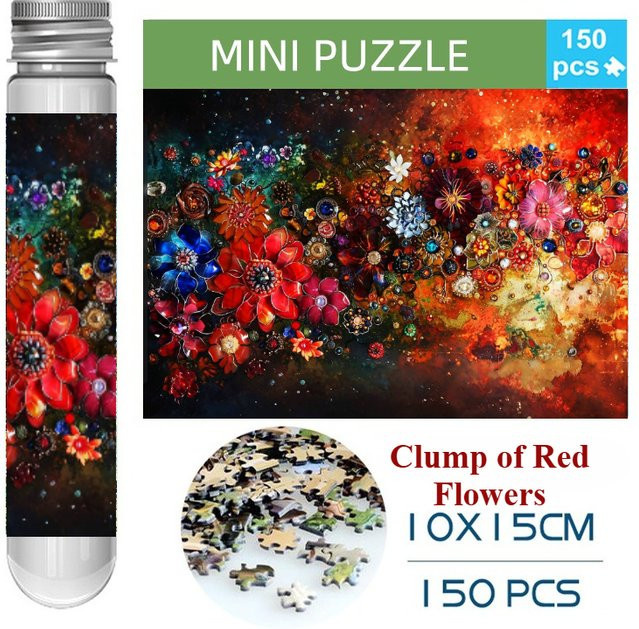 MaxRenard Mini-Reagenzglas Puzzle, Rote Blumen, 150 Teile - Bild 1