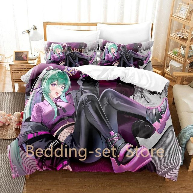 Finana Ryugu Bettwäsche-Set mit 3D-Anime-Design, lila, Material: Mikrofaser, B/H: 135 x 200 cm - Bild 1
