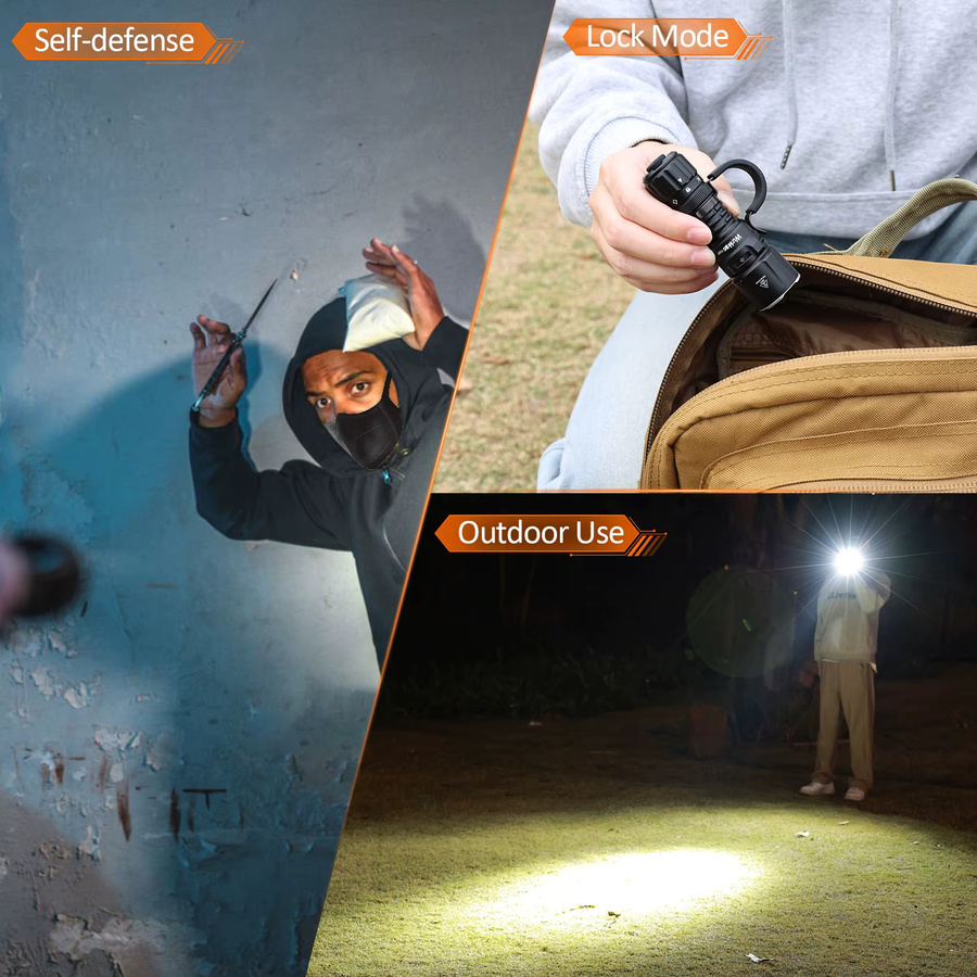 Wurkkos TD07 Taktische Taschenlampe in Schwarz mit 1300 LM, 479 m Reichweite, IP68 Wasserdichtigkeit und 18350 Akku - Bild 6