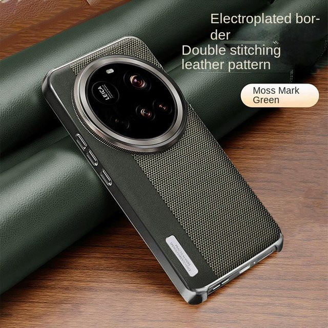 Stoßfeste Handyhülle mit galvanisierter Matte und zweifarbiger Block-Lederstruktur für Xiaomi Mi 15 Ultra und 14 Ultra - Bild 1