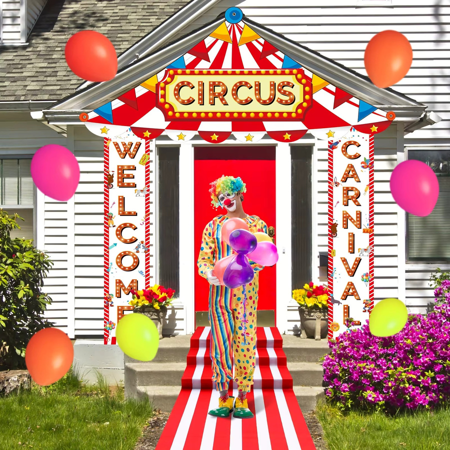 OURFETE Doppelseitiges Willkommensbanner Rot-Weiß Gestreift für Karneval, Zirkus und Kindergeburtstag - Bild 5