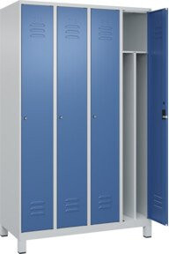 C+P Spind Classic PLUS Garderobenschrank mit 4 Abteilen, Füße, Zylinderschloss, 4 Garderobenhaken und mittiger Trennwand, Farbe: Grau/Blau, H x B x T: 195 x 120 x 50 cm - Bild 1