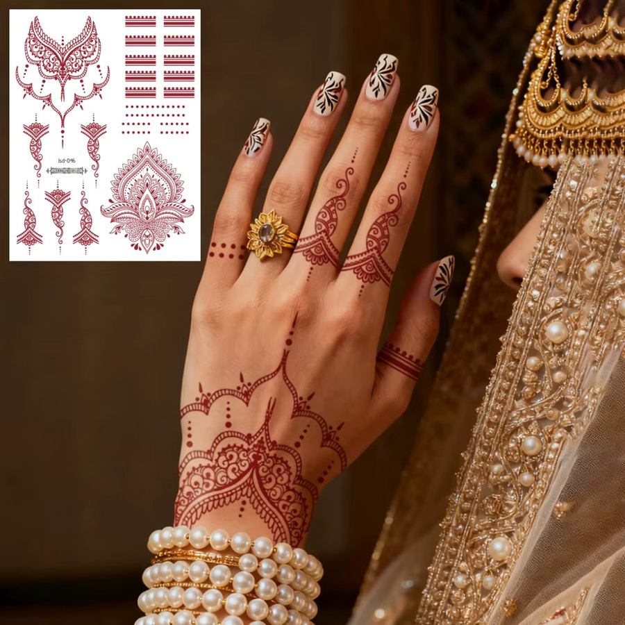 ROCOOART Henna-Tattoos, 6 Stück, Rot, Indien-Blume, Damen - Bild 4