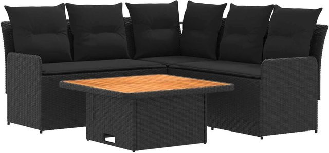 vidaXL Gartenmöbel-Set aus PE-Rattan und Stahl in Schwarz mit Polsterkissen und Armlehnen - Bild 1
