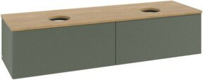 V&B Waschtischunterschrank Antao mit Frontstruktur in Eiche Honig und Grau lackiert, B: 160 cm, T: 50 cm - Bild 1