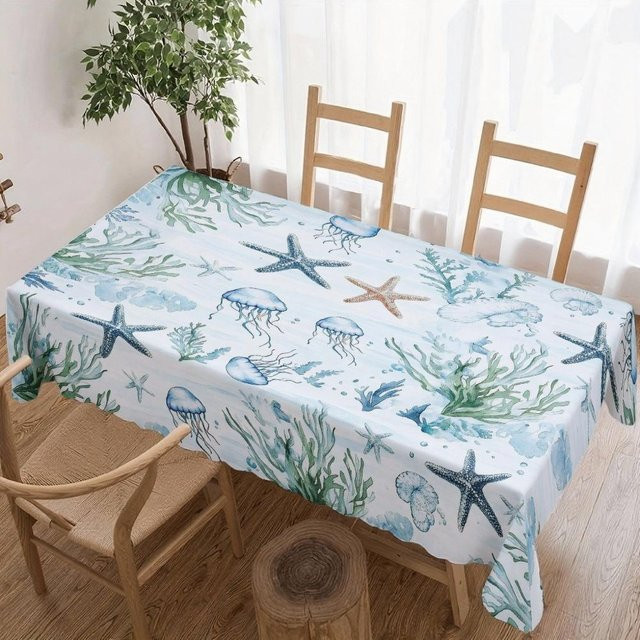 Wasserdichte Tischdecke mit Meeresmotiv von JINGYUE Pet in Grau und Blau, B/T: 90 x 140 cm - Bild 1