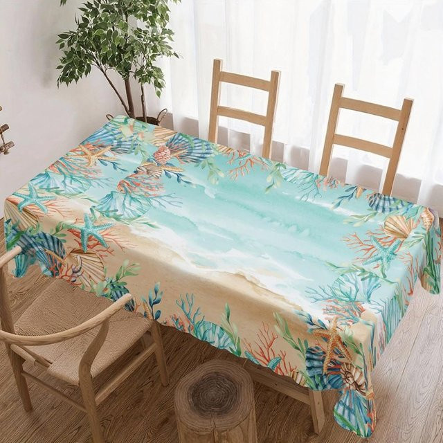 Wasserdichte rechteckige Tischdecke von JINGYUE Pet mit tropischem Strandmotiv in Mehrfarbig, B/L: 140 x 180 cm - Bild 1