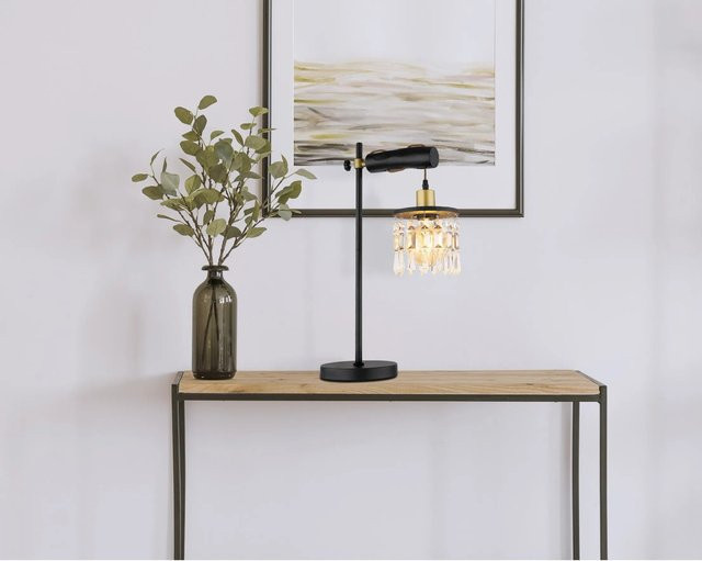 Globo Tischlampe Comma 1-flammig Schwarz-Gold B/T/H: 34 x 18 x 55 cm - Bild 1