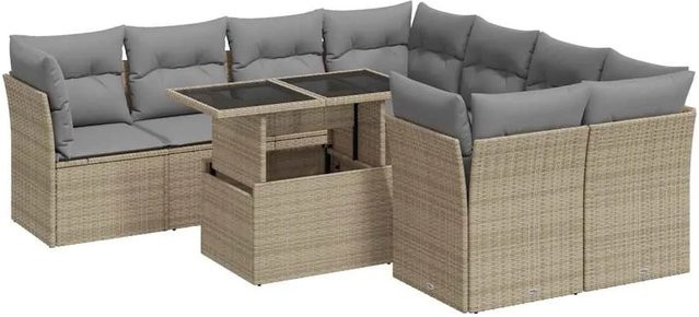 vidaXL 9-teilige Garten-Sofagarnitur aus Poly-Rattan mit Kissen in Beige-grau - Bild 1