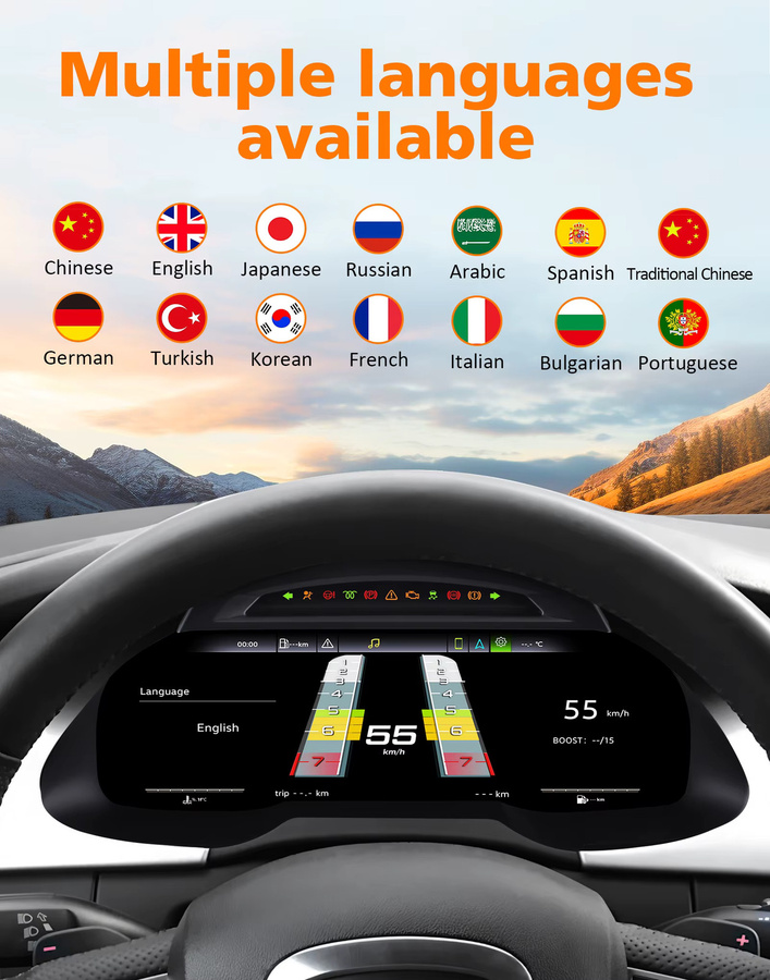Hizpo Digitales Kombiinstrument 12,3 Zoll für Audi A4 2009 - 2012 LCD-Anzeige Armaturenbrett mit CarPlay und Android Auto in Schwarz - Bild 4