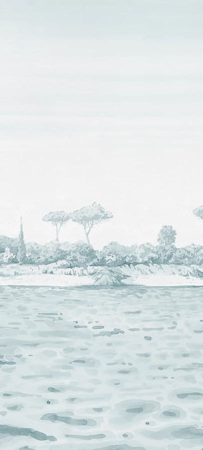 Isidore Leroy Mural Rivage Vert d Eau Wandtattoo Maritime Landschaft in Grün und Blau aus Vlies, Panel 1 - Bild 1
