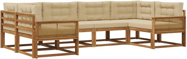 vidaXL Outdoor-Sofagarnitur in L-Form aus massivem Akazienholz mit Kissen, Natur-Beige - Bild 1