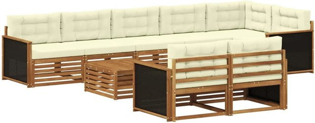 vidaXL Outdoor-Sofagarnitur aus Akazienholz mit 9 Kissen in Braun und Beige - Bild 1