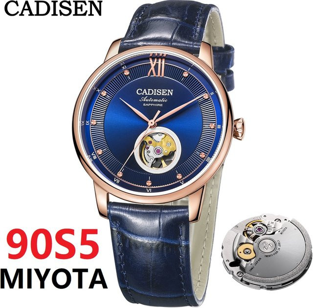 CADISEN Armbanduhr Automatik, Roségold, Blau, Leder, Herren - Bild 1