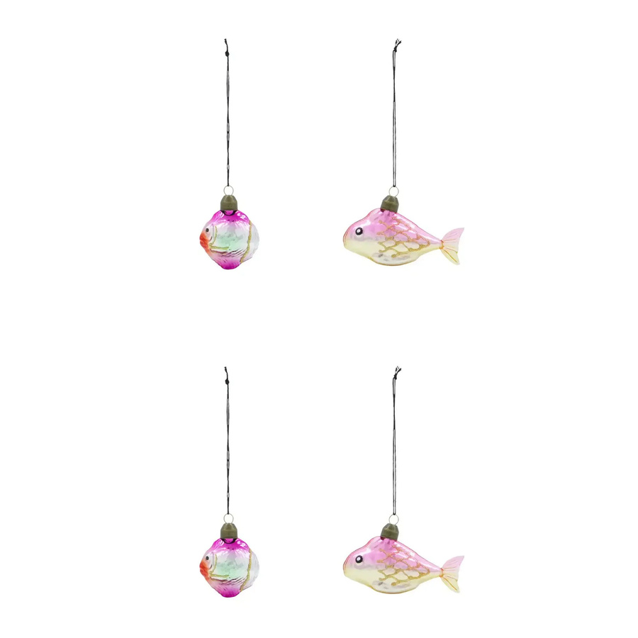 House Doctor Weihnachtskugeln in Fischform aus Glas in Gold und Rosa, 4 Stück - Bild 1