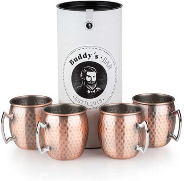 Buddy’s Bar Moscow Mule Becher 4er-Set aus gehämmertem Edelstahl in Kupfer und Silber, Durchmesser: 8,9 cm, Höhe: 9,5 cm, 500 ml - Bild 1