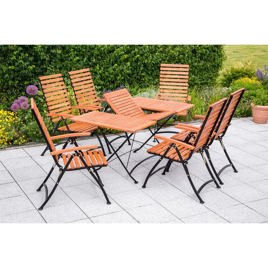Merxx Gartenmöbel-Set Schlossgarten 7-teilig aus Eukalyptus-Holz in Braun mit Ausziehtisch - Bild 2