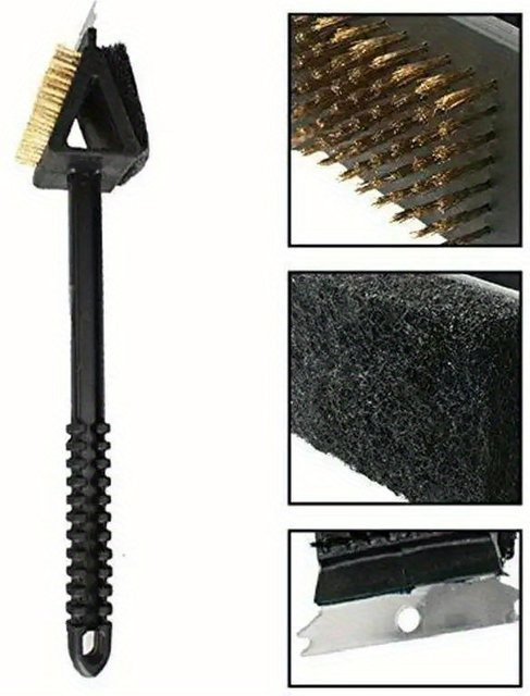 3 in 1 Grillbürste mit Kupferdraht und Schwamm sowie Schaufel für die Reinigung von Grill und Ofen, Schwarz - Bild 1