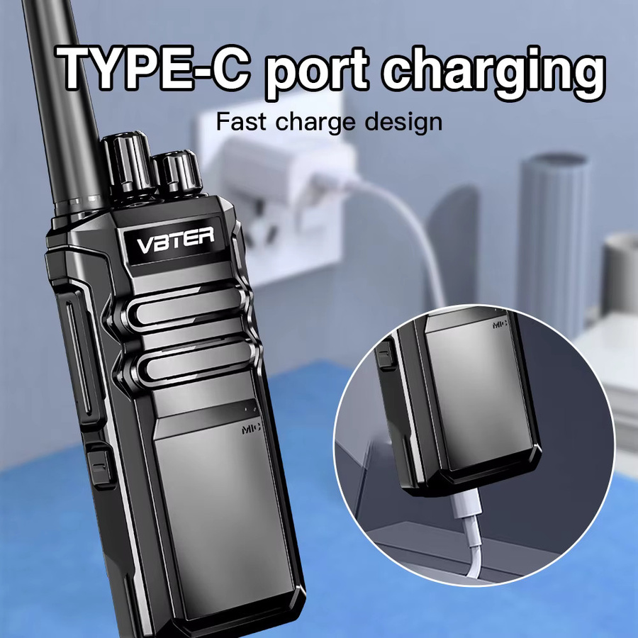 VBTER Professionelles Walkie-Talkie mit 16 Kanälen, UHF PMR446, 3-5 km Reichweite und 1800mAh Akku in Schwarz - Bild 3
