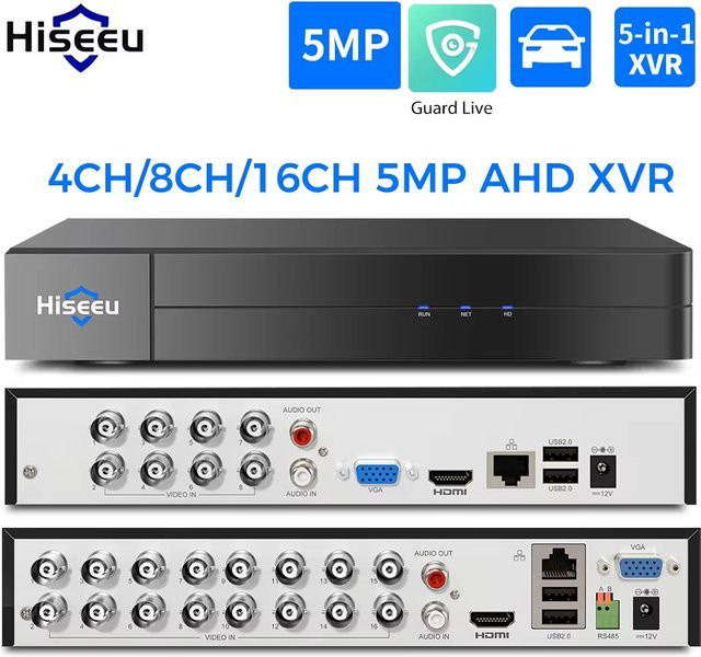 Hiseeu 5MP Digitaler Videorekorder DVR Heimsicherheitssystem in Schwarz mit AHD CVI TVI CVBS IP Unterstützung - Bild 1