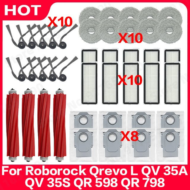 Roborock Qrevo L Zubehör-Set mit Hauptbürste, Seitenbürste, Wischtuch, Staubbeutel und Filter für QV 35A, QV 35S, QR 598 und QR 798 - Bild 1
