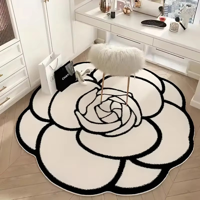 Runde Kamelie-Bodenmatte von VIKAMA aus Kunstkaschmir in Weiß, Durchmesser: 60 cm - Bild 2