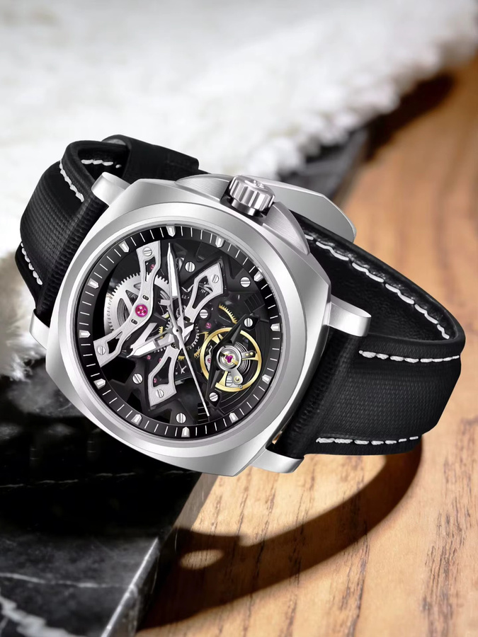 PAGANI DESIGN Armbanduhr, Automatik, Edelstahl, Blau, Leder, Herren - Bild 7