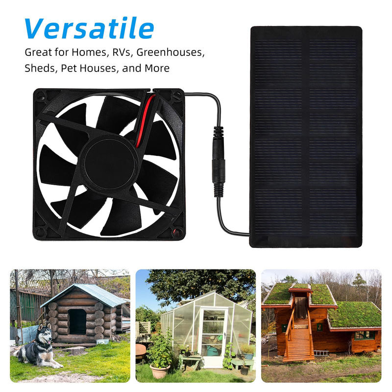 Solarbetriebener Outdoor-Camping-Ventilator mit Solarpanel, 3000 U/min, IP65, Schwarz - Bild 4