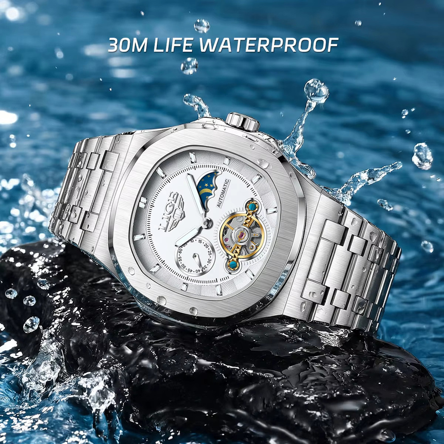 LIGE Armbanduhr Automatik, Edelstahl, Tourbillon, Silber, Herren - Bild 5