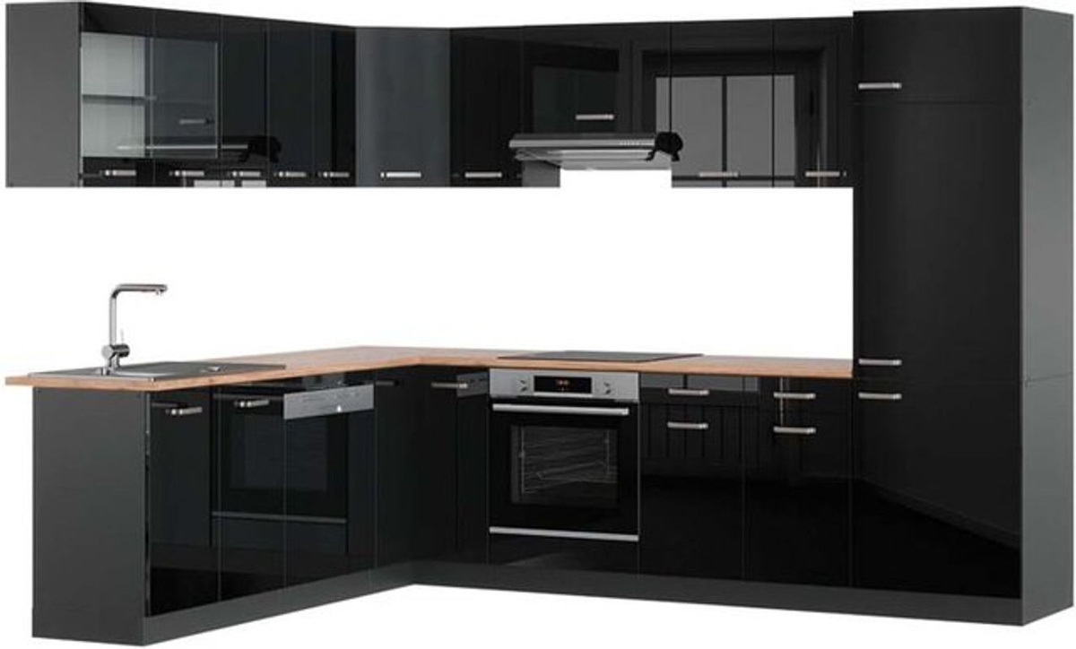 Vicco Eckküche R-Line Modern in Schwarz Hochglanz und Anthrazit mit Eiche Design, B/T/H: 227 x 287 cm - Bild 1