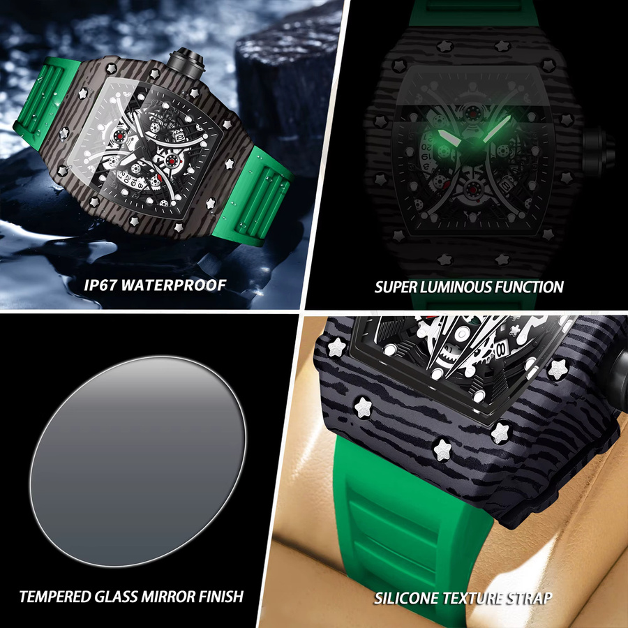 BINBOND Armbanduhr Quarz, Silikon, Schwarz, Herren - Bild 6