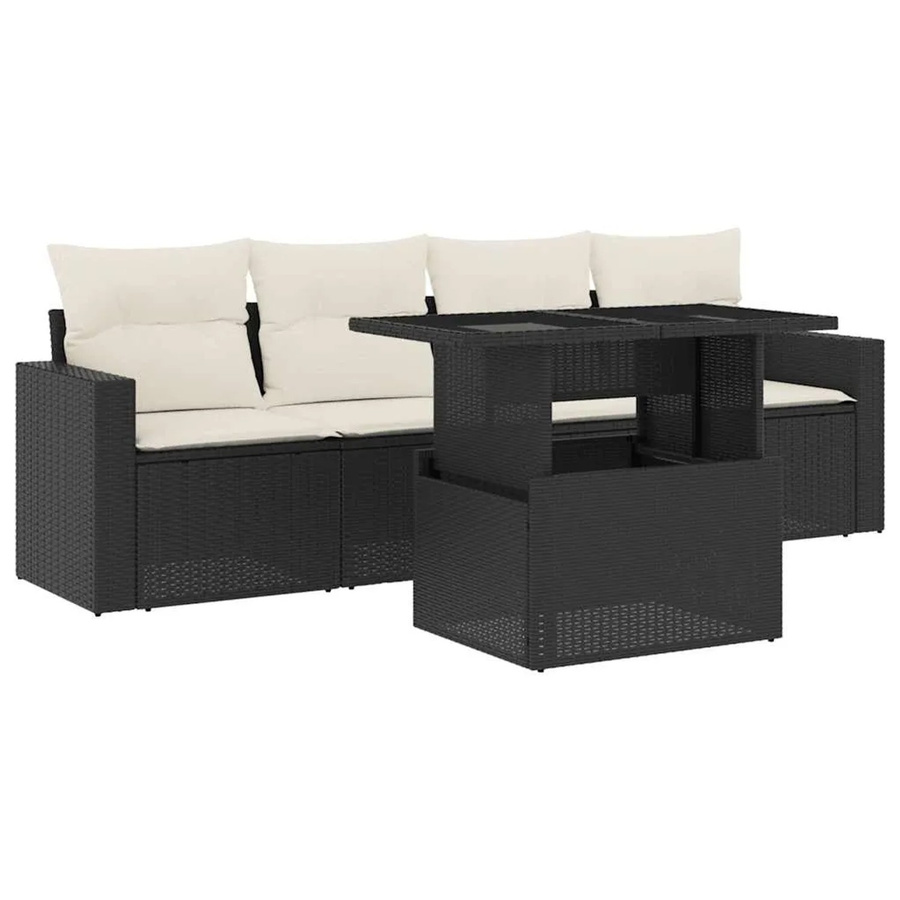 vidaXL 5-teilige Garten-Sofagarnitur aus Poly-Rattan in Schwarz mit cremeweißen Kissen und pulverbeschichtetem Stahlgestell - Bild 2