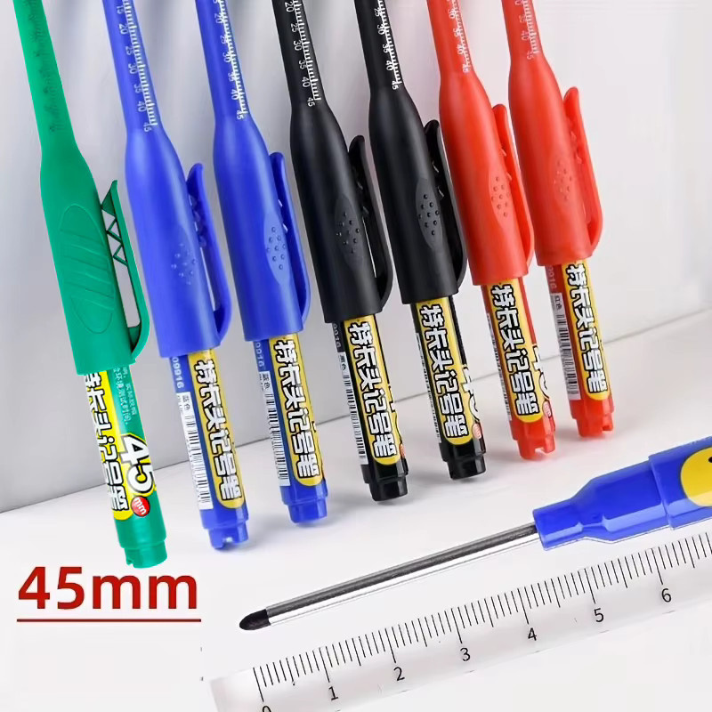 Set aus 5 oder 10 wasserdichten Markierungsstiften mit 45 mm Spitze, schnell trocknende Tinte für Holzbearbeitung, Schwarz, Rot, Blau - Bild 2