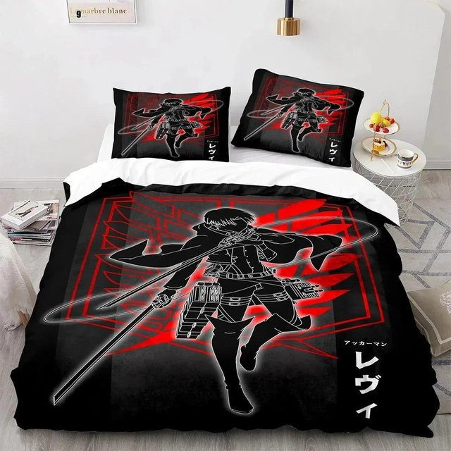 Attack On Titan Anime Bettwäsche-Set mit Logo-Print, bestehend aus Bettbezug und Kissenbezug, Mehrfarbig, B/H: 135 x 200 cm - Bild 1