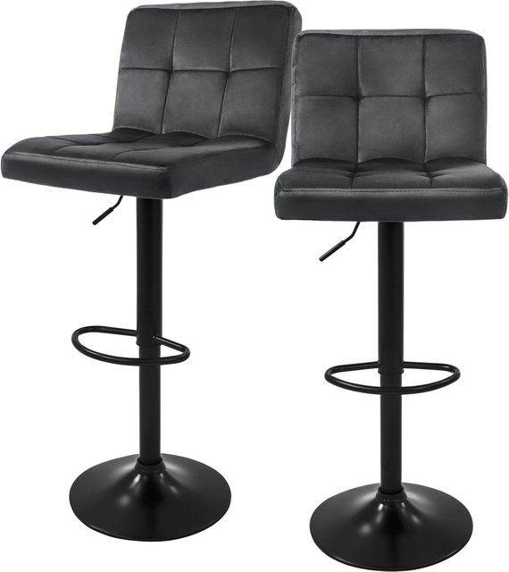 ML-Design Barhocker 2er Set aus Samt in Grau mit Rückenlehne und Fußstütze, höhenverstellbar 63-83 cm - Bild 2
