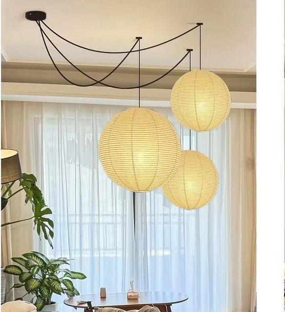 Homelover Akari Pendelleuchte im japanischen Stil aus Reispapier und Metall, Weiß, E27 - Bild 1
