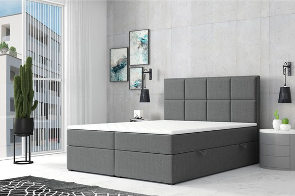 M-Punkt Boxspringbett NEAPEL mit Bettkasten in Anthrazit, B/T/H: 180 x 200 cm, Polsterbett aus Webstoff mit Visco-Schaum