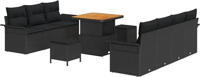vidaXL Garten-Sofa-Set 10-teilig aus Poly-Rattan und Akazienholz in Schwarz - Bild 1