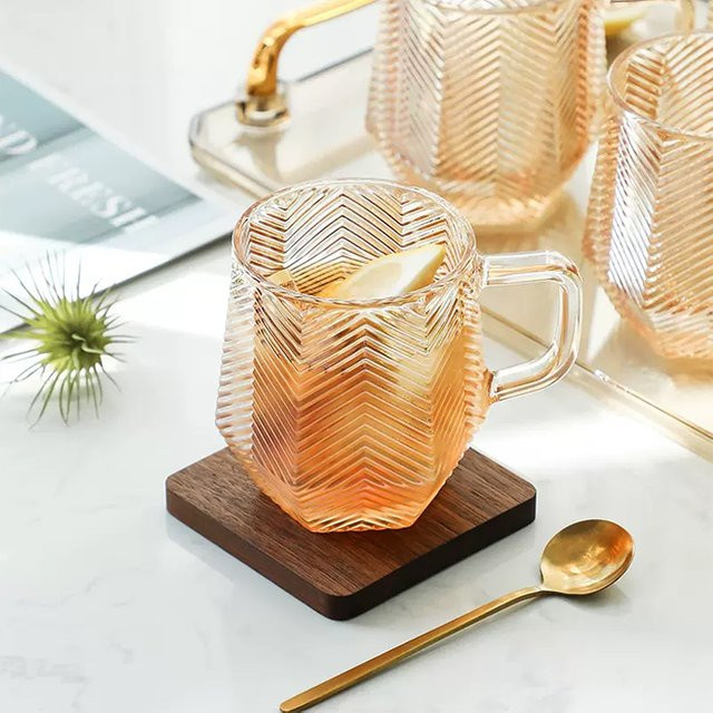 HeY LiLac Glasbecher mit sechseckigem Griff und Textur, 280 ml, Transparent/Lila/Amber - Bild 1