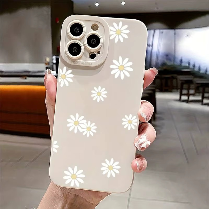 Handyhülle mit Gänseblümchen-Grafik für Apple iPhone Modelle in Weiß, Soft Matte Cover - Bild 2