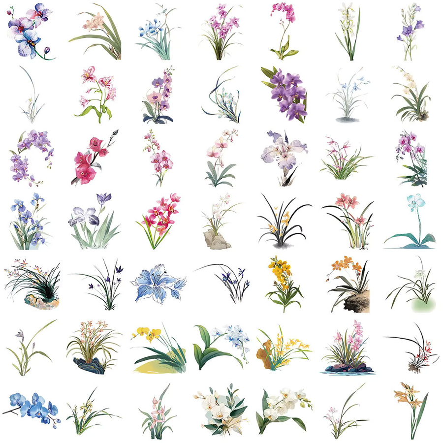 50 Stück transparente Orchideen-Gras-Aufkleber von RecordingYourLife Store aus wasserfestem PET für Scrapbooking und Dekoration in Multicolour - Bild 2