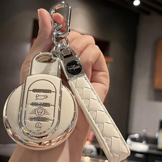 Autoschlüsseltui für BMW MINI Cooper F54 F55 F56 F57 F60 Clubman Countryman mit Schlüsselanhänger, Smart-Key-Etui für 3 Tasten, Farbe: Weiß - Bild 1