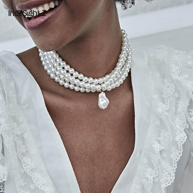 IngeSight Halskette, Multi Layered, Simulierte Perle, Choker, Damen - Bild 1
